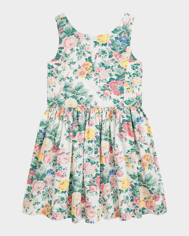 Girl's Sleeveless Floral Poplin Day Dress, Size 2-6X